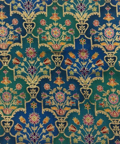 Viscose Banna-Banni Print Saree — Rama Green & Peacock Blue — full length view