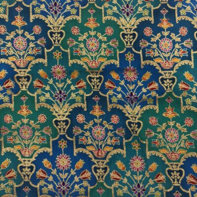 Viscose Banna-Banni Print Saree — Rama Green & Peacock Blue — full length view