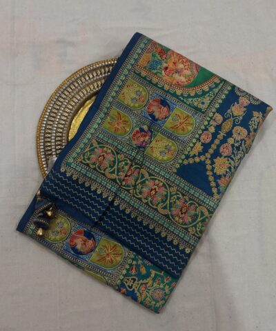 Viscose Banna-Banni Print Saree — Rama Green & Peacock Blue
