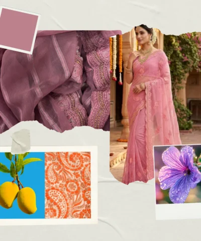 Viscose Chiffon Embroidered Saree — Magenta — styling view