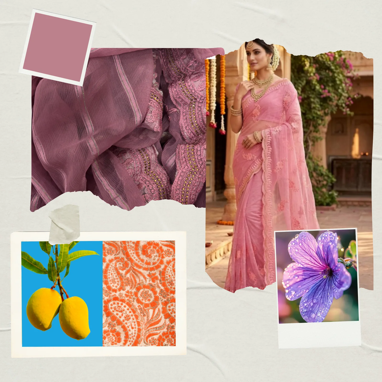 Viscose Chiffon Embroidered Saree — Magenta — styling view
