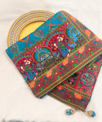 Viscose Kalamkari Saree Peacock Blue | TARINÉ
