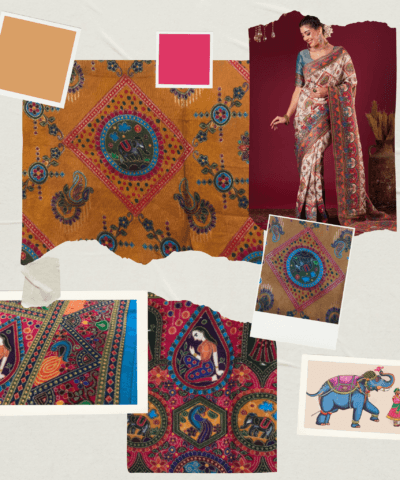 Viscose Kalamkari Saree Mustard Yellow — view 6 | TARINÉ