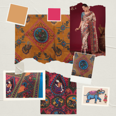 Viscose Kalamkari Saree Mustard Yellow — view 6 | TARINÉ