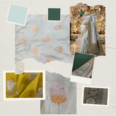 Katan Silk Woven Saree Ice Blue — view 7 | TARINÉ