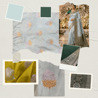 Katan Silk Woven Saree Ice Blue — view 7 | TARINÉ