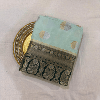 Katan Silk Woven Saree Ice Blue | TARINÉ