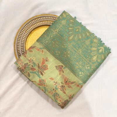 Cotton Kasuti Woven Saree — Lime Green — Tyohar — draped, standing