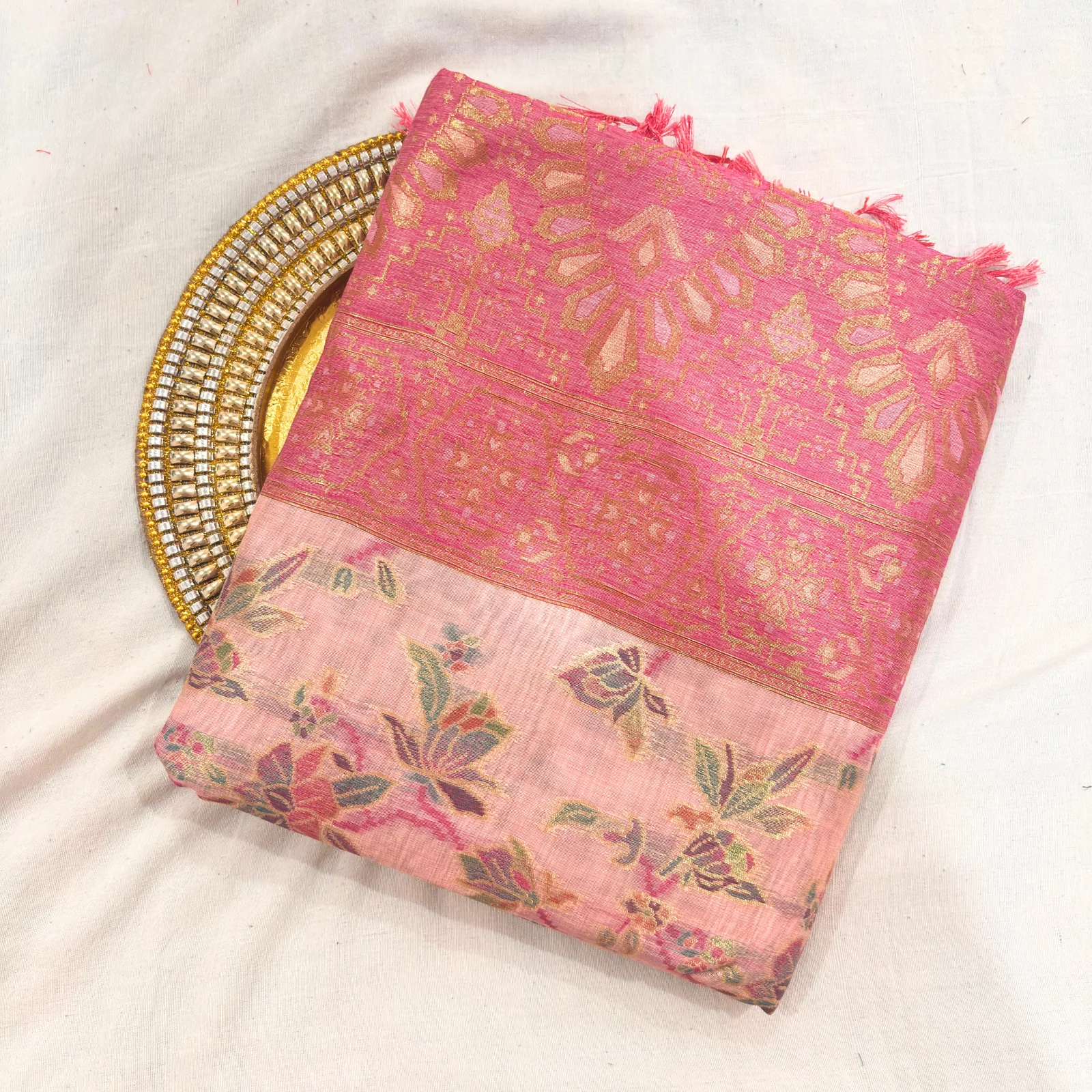 Cotton Kasuti Woven Saree — Baby Pink