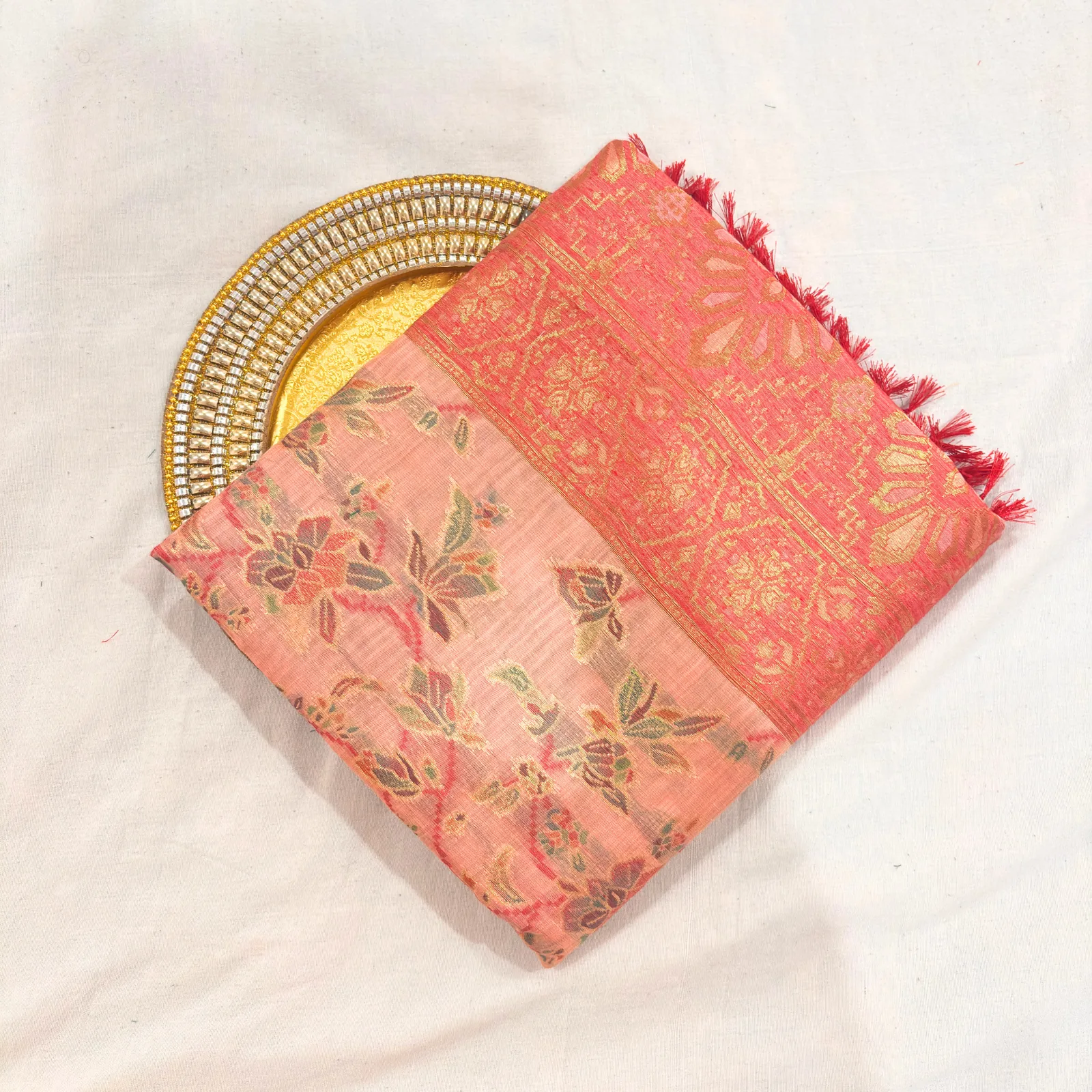 Cotton Kasuti Woven Saree — Peach