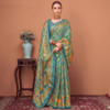 Viscose Banna-Banni Print Saree — Rama Green & Peacock Blue — Shaadi — flat lay