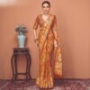 Viscose Banna-Banni Print Saree — Orange & Red — Shaadi — flat lay