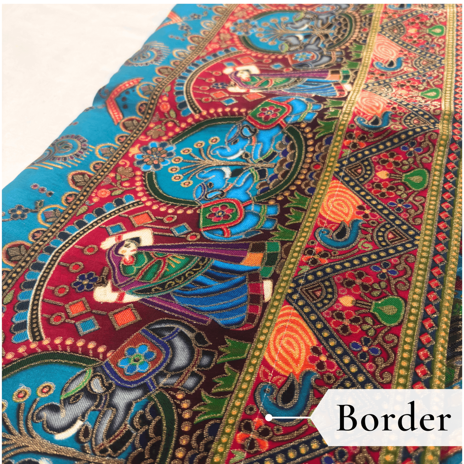 Viscose Kalamkari Saree Peacock Blue — view 3 | TARINÉ