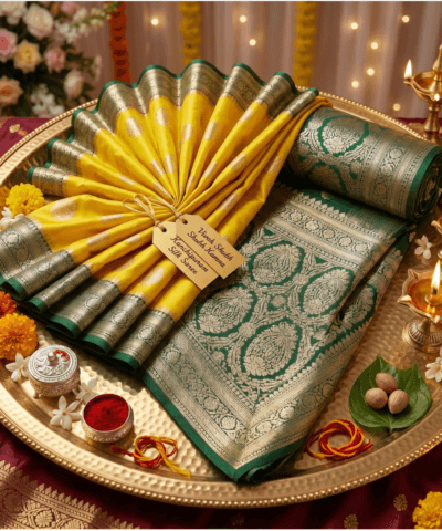 Katan Silk Woven Saree Lime Green — view 1 | TARINÉ
