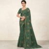 Khadi Embroidered Saree Leaf Green — view 1 | TARINÉ