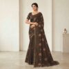 Khadi Embroidered Saree Olive Green — view 1 | TARINÉ