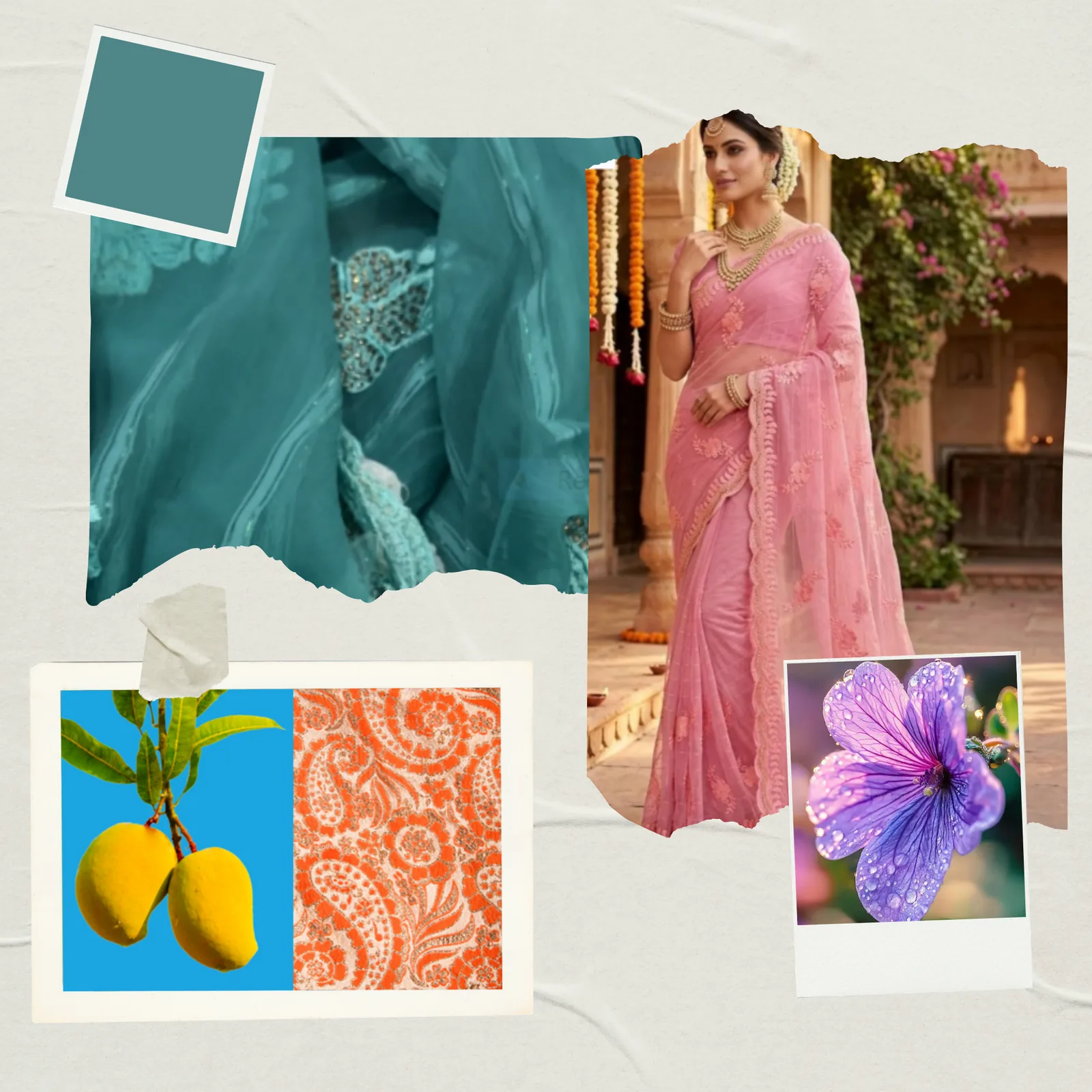 Viscose Chiffon Embroidered Saree — Rama Green — texture close-up