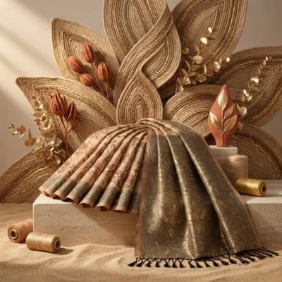 Cotton Kasuti Woven Saree — Beige — detail view