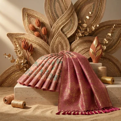 Cotton Kasuti Woven Saree — Baby Pink — detail view