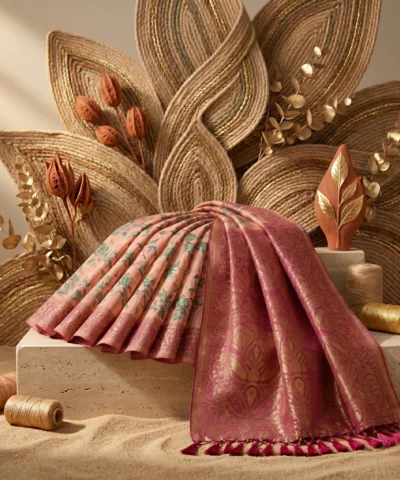 Cotton Kasuti Woven Saree — Baby Pink — detail view