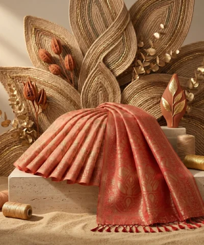 Cotton Kasuti Woven Saree — Peach — detail view