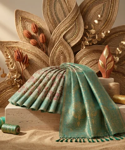 Cotton Kasuti Woven Saree — Lime Green — detail view