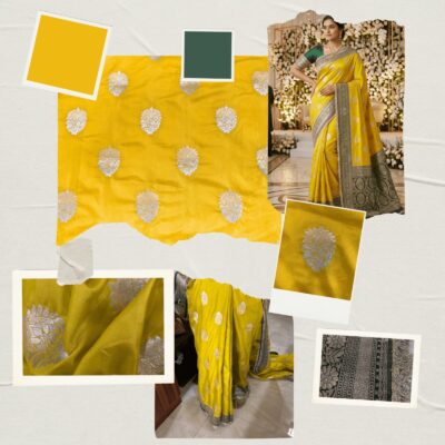 Katan Silk Woven Saree Lime Green — view 7 | TARINÉ