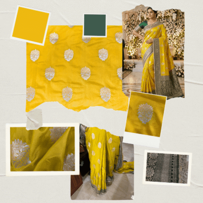 Katan Silk Woven Saree Lime Green — view 7 | TARINÉ
