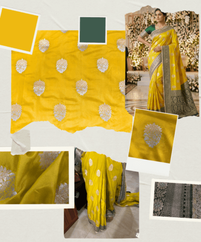 Katan Silk Woven Saree Lime Green — view 7 | TARINÉ