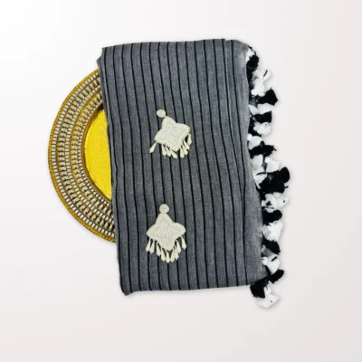 Handloom Mulmul Striped Saree — Black