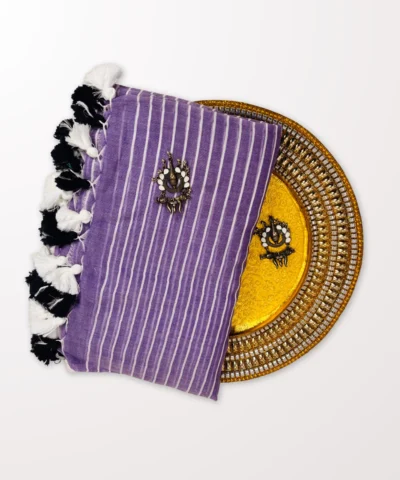 Handloom Mulmul Striped Saree — Lavender