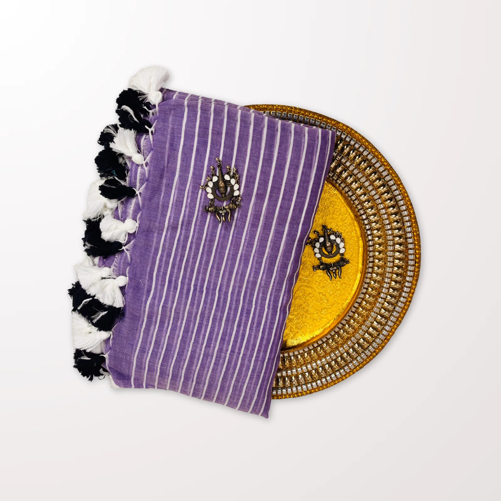 Handloom Mulmul Striped Saree — Lavender