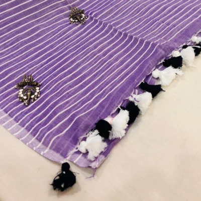 Handloom Mulmul Striped Saree — Lavender — border and pallu