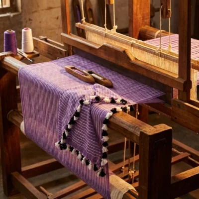 Handloom Mulmul Striped Saree — Lavender — detail view