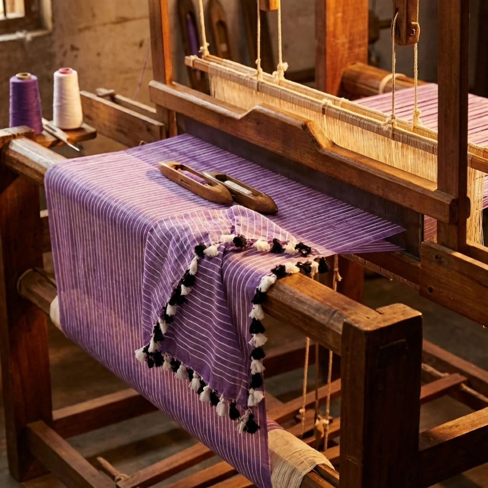Handloom Mulmul Striped Saree — Lavender — detail view
