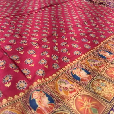 Viscose Banna-Banni Print Saree — Magenta & Purple — full length view