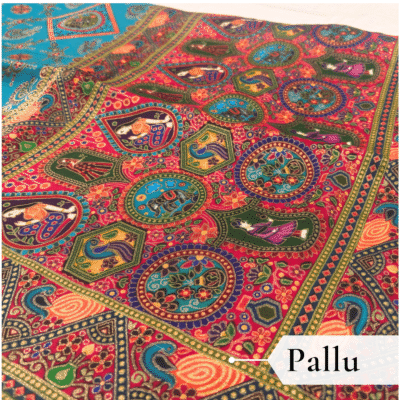 Viscose Kalamkari Saree Peacock Blue — view 4 | TARINÉ