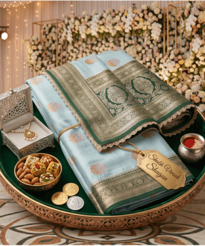 Katan Silk Woven Saree Ice Blue — view 1 | TARINÉ