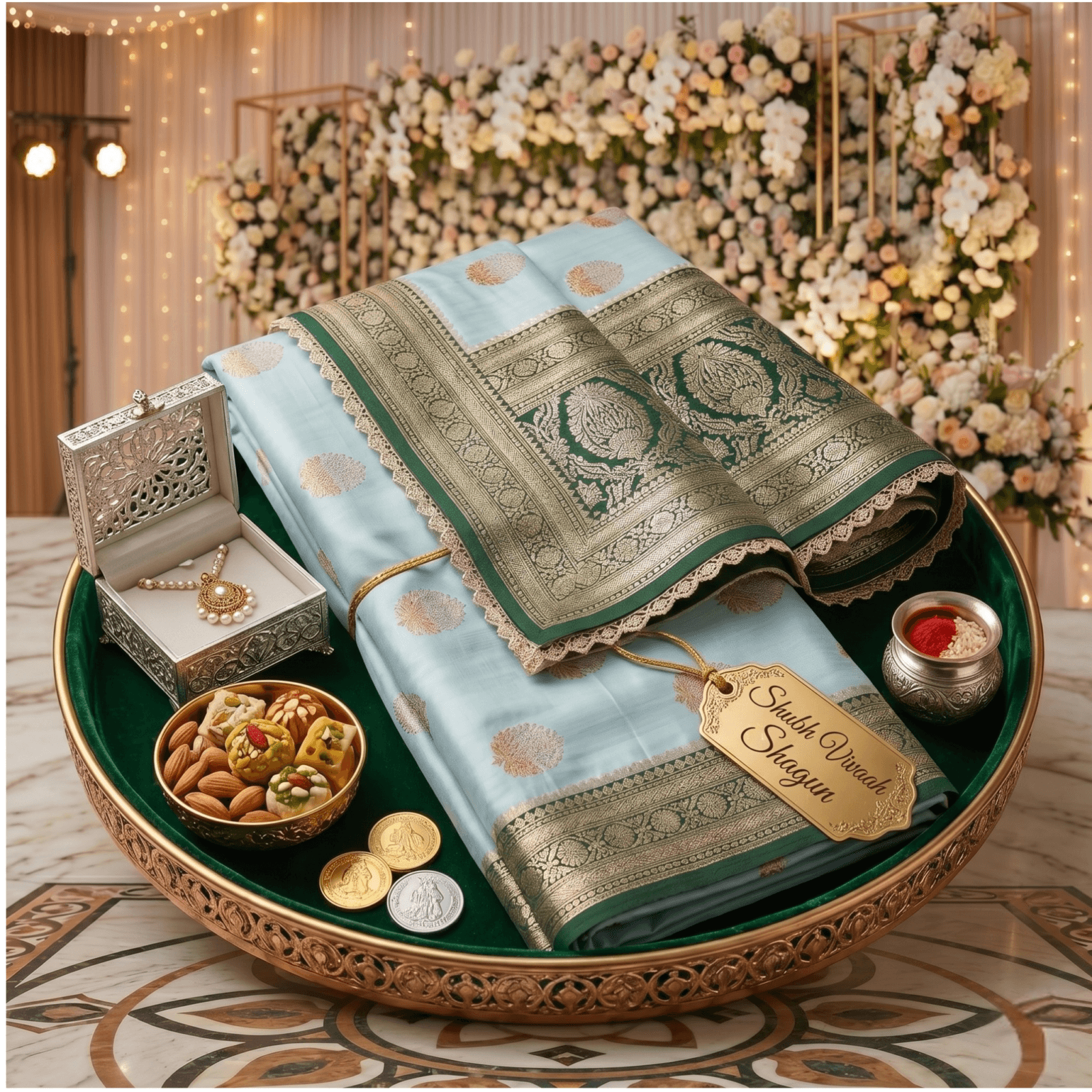 Katan Silk Woven Saree Ice Blue — view 1 | TARINÉ