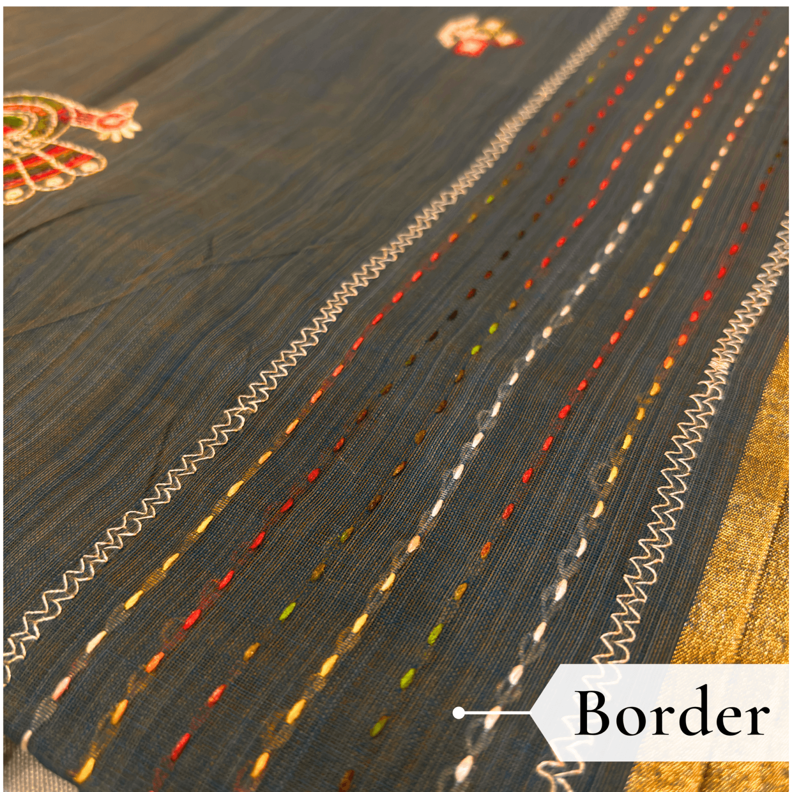Khadi Embroidered Saree Leaf Green — view 6 | TARINÉ