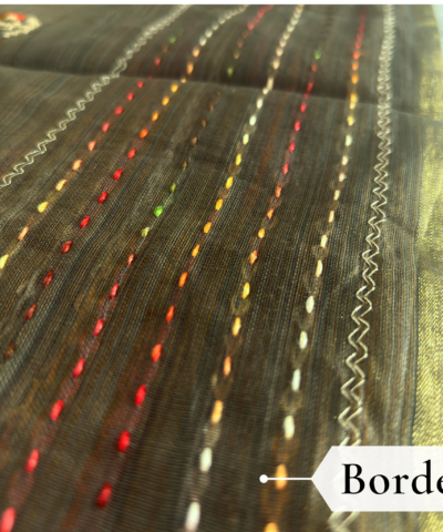 Khadi Embroidered Saree Olive Green — view 3 | TARINÉ