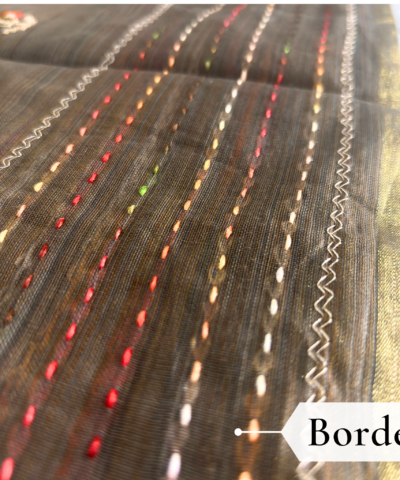 Khadi Embroidered Saree Brown — view 3 | TARINÉ