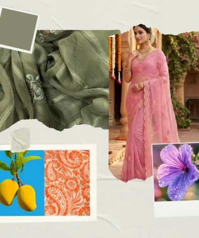 Viscose Chiffon Embroidered Saree — Mehandi Green — full length view