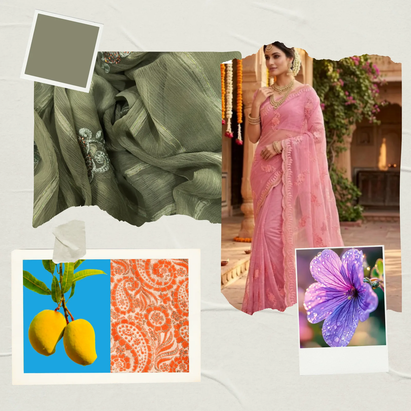 Viscose Chiffon Embroidered Saree — Mehandi Green — full length view