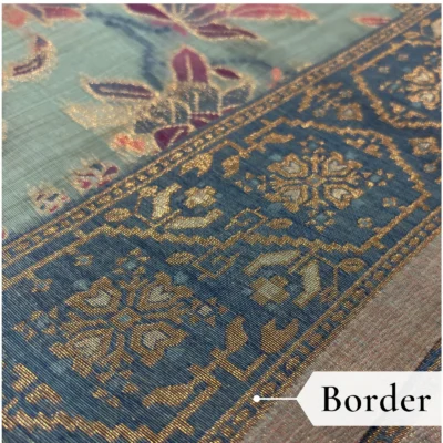 Cotton Kasuti Woven Saree — Rama Green — drape view