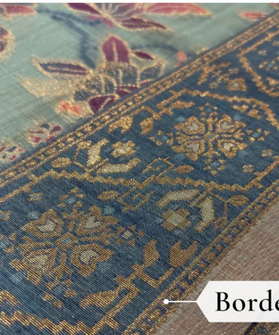 Cotton Kasuti Woven Saree — Rama Green — drape view