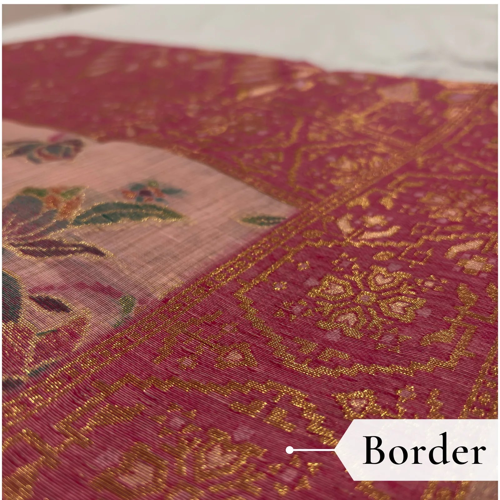 Cotton Kasuti Woven Saree — Baby Pink — drape view