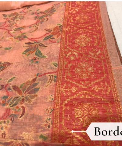 Cotton Kasuti Woven Saree — Peach — drape view