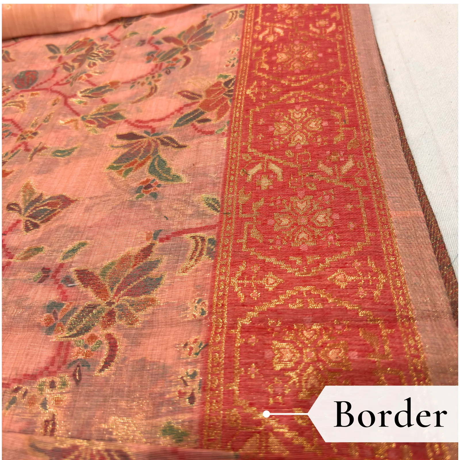 Cotton Kasuti Woven Saree — Peach — drape view