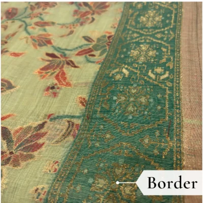 Cotton Kasuti Woven Saree — Lime Green — drape view
